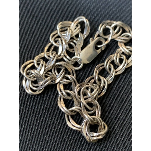 Sterling Bracelet Double Curb Chain Flat Bracelet - Picture 2 of 6